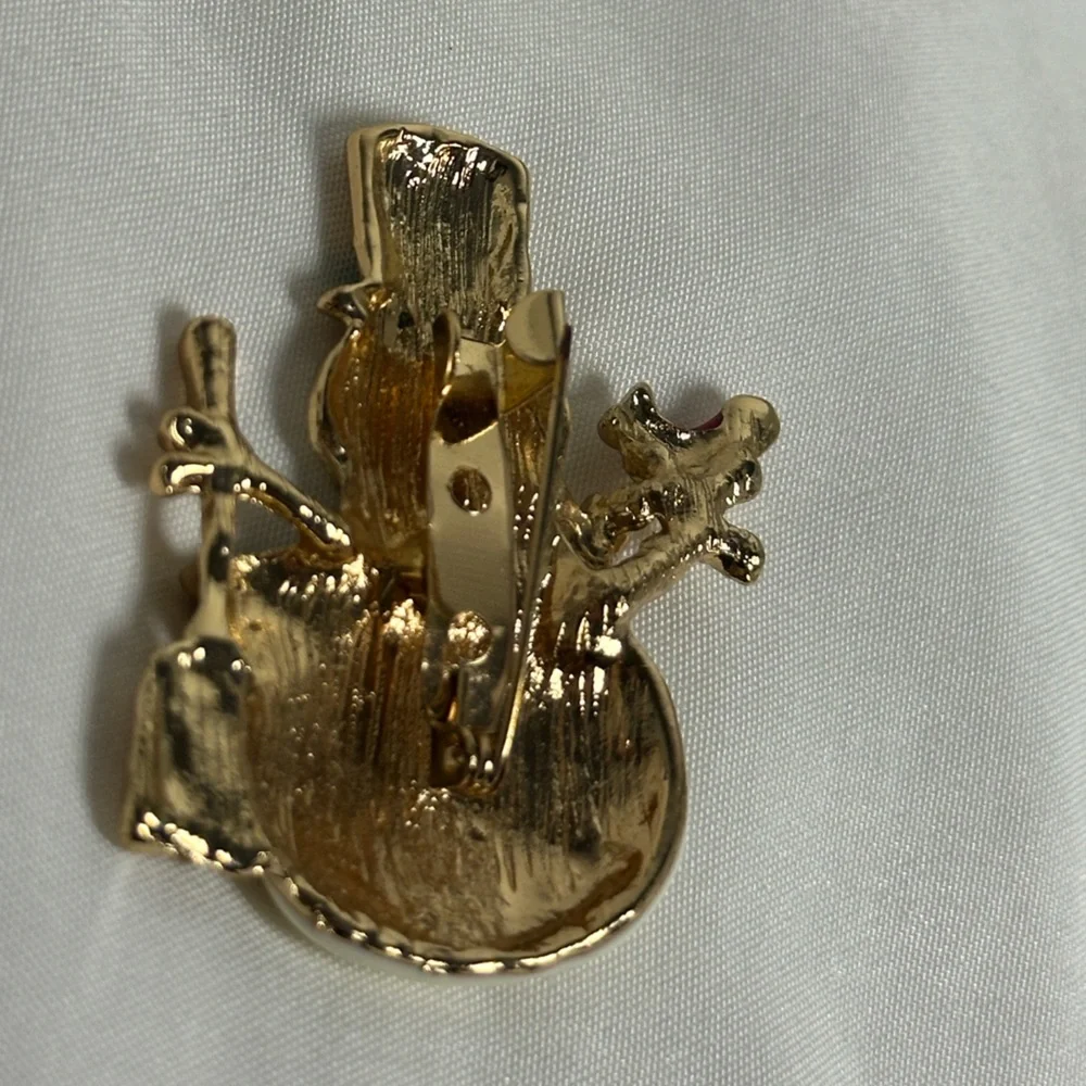 Festive Snowman Brooch with Gold Accents - Picture 3 of 3